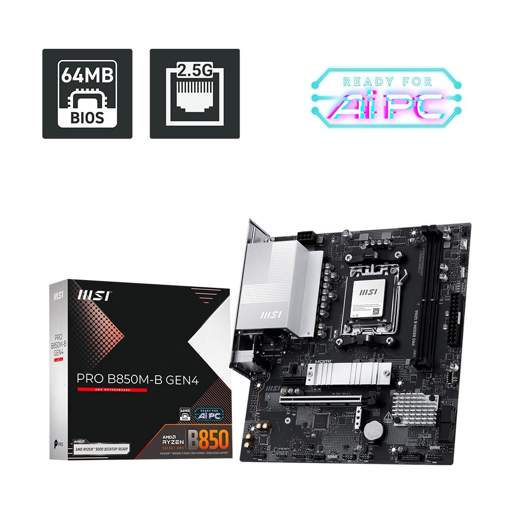 Placa-Mãe MSI PRO B850M-B Gen4, AMD AM5, mATX, DDR5 - B850MBGEN4 - view 6
