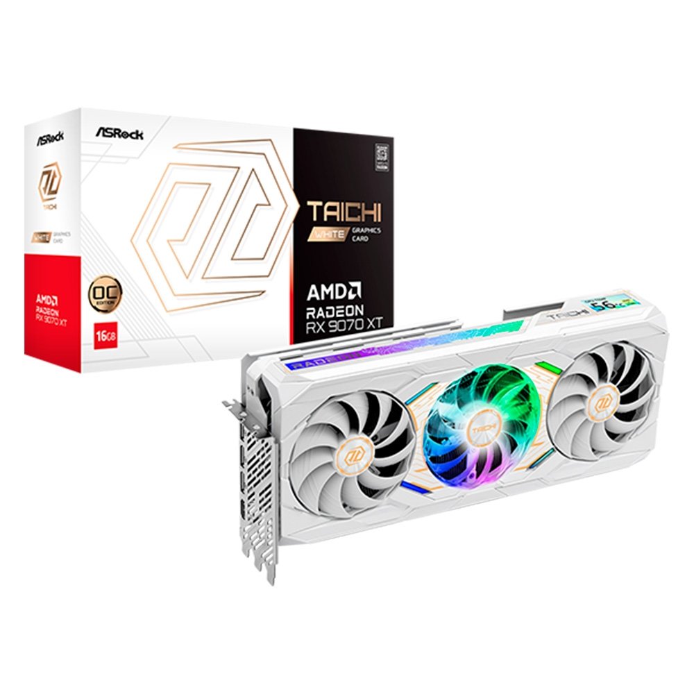 Placa de Vídeo Asrock RX 9070 XT Taichi White OC AMD Radeon, 16GB, GDDR6, 256Bits - RX9070XT TCW 16GO