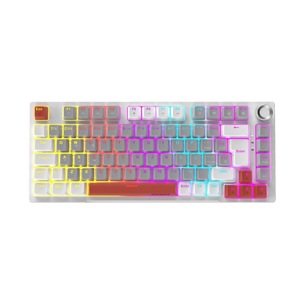 Teclado Mecânico Gamer PCYES Arkeum, 75%, RGB, Switch Red, ABNT2, White Ghost - AKWG75RBR