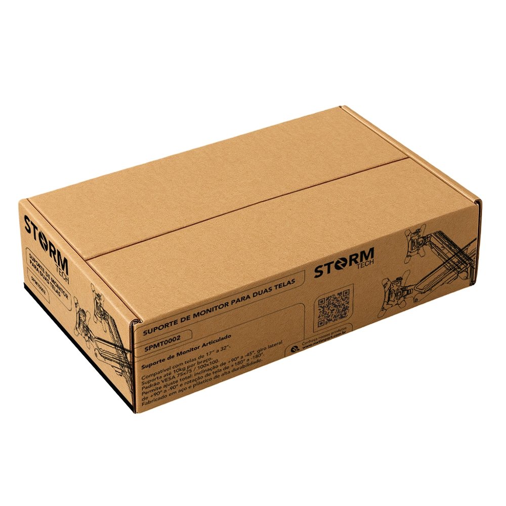 Imagem 9 de 9 do produto Suporte de Mesa Articulado Storm Tech para 2 Monitores ou TVs de 17" a 32", Pistão a Gás, Ajuste de Altura, Duplo, Preto - SPMT0002