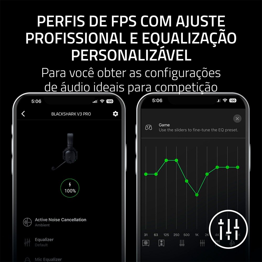 Imagem 9 de 10 do produto Headset Gamer Razer BlackShark V3 Pro Sem Fio ANC, 2.4 GHz, Drivers 50mm, Bluetooth, Branco - RZ04-05400600