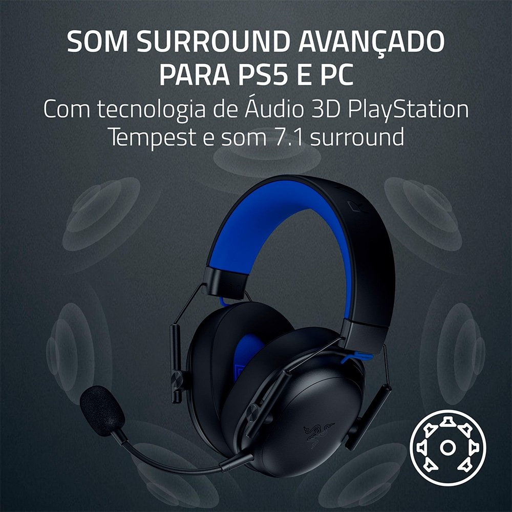 Imagem 7 de 7 do produto Headset Gamer Razer BlackShark V3 X HyperSpeed, Sem Fio, Drivers 50mm, PS5, Preto - RZ04-05420400