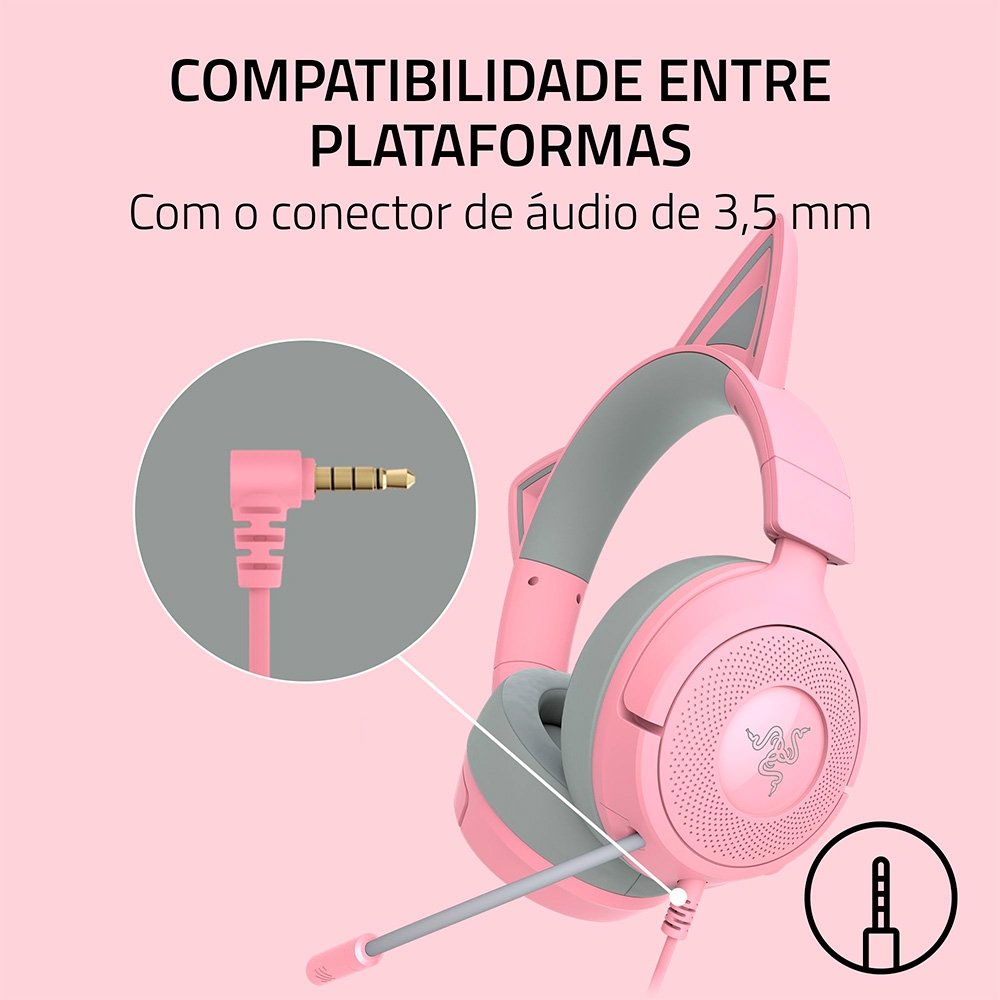 Imagem 7 de 11 do produto Headset Gamer Razer Kraken Kitty V3 X, RGB Chroma, Iluminação nas Orelhas, USB, Quartz - RZ04-05350100