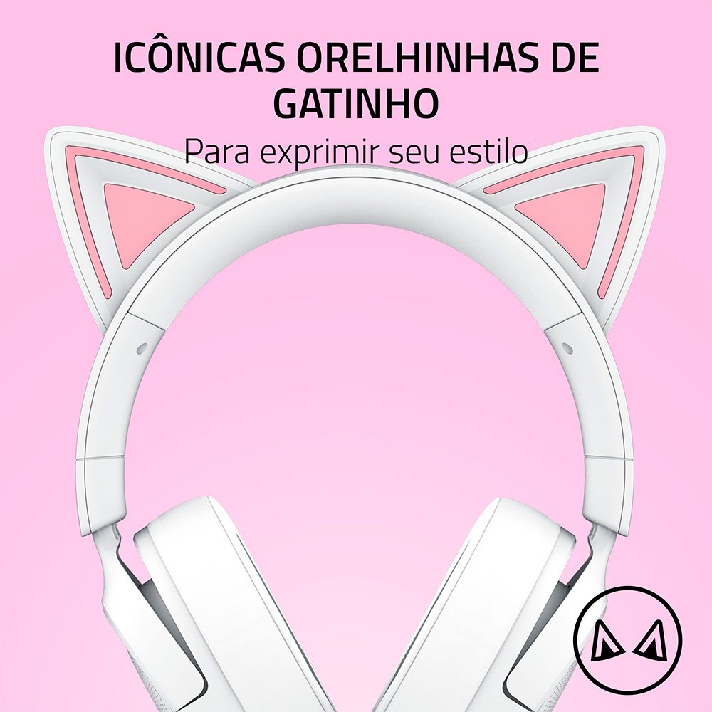 Imagem 6 de 11 do produto Headset Gamer Razer Kraken Kitty V3 X, RGB Chroma, Iluminação nas Orelhas, USB, Branco - RZ04-05350300