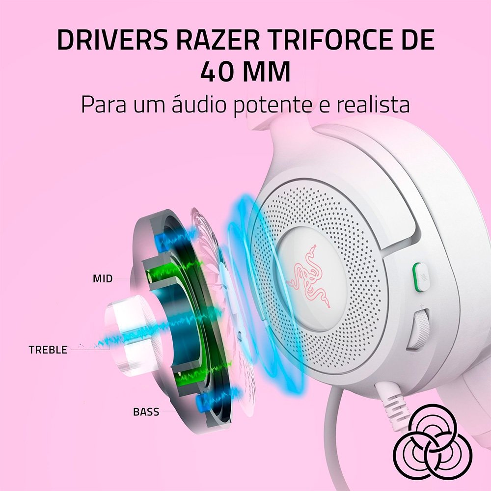 Imagem 8 de 11 do produto Headset Gamer Razer Kraken Kitty V3 X, RGB Chroma, Iluminação nas Orelhas, USB, Branco - RZ04-05350300