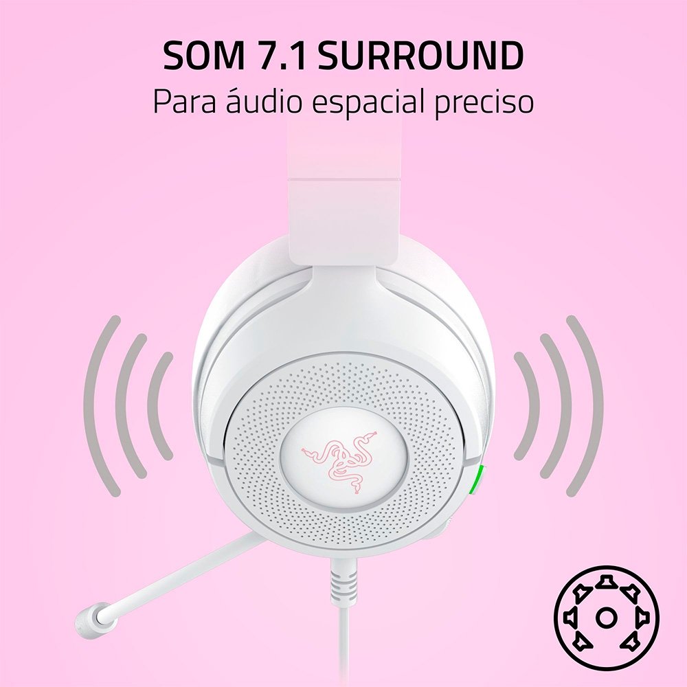 Imagem 9 de 11 do produto Headset Gamer Razer Kraken Kitty V3 X, RGB Chroma, Iluminação nas Orelhas, USB, Branco - RZ04-05350300