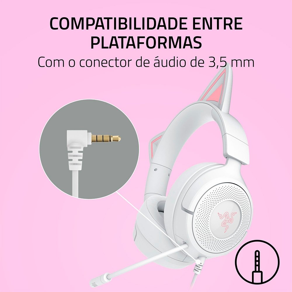 Imagem 10 de 11 do produto Headset Gamer Razer Kraken Kitty V3 X, RGB Chroma, Iluminação nas Orelhas, USB, Branco - RZ04-05350300
