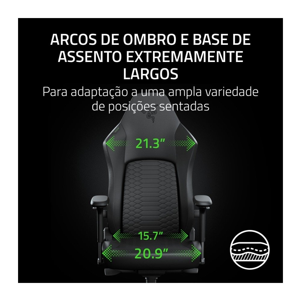 Cadeira Gamer Razer Iskur V2 NewGen, Ergonômica, Até 136Kg, Suporte Lombar Adaptável, Couro EPU CoolTouch, Espuma Dupla Densidade, Braços 4D, Preta - RZ38-04900800