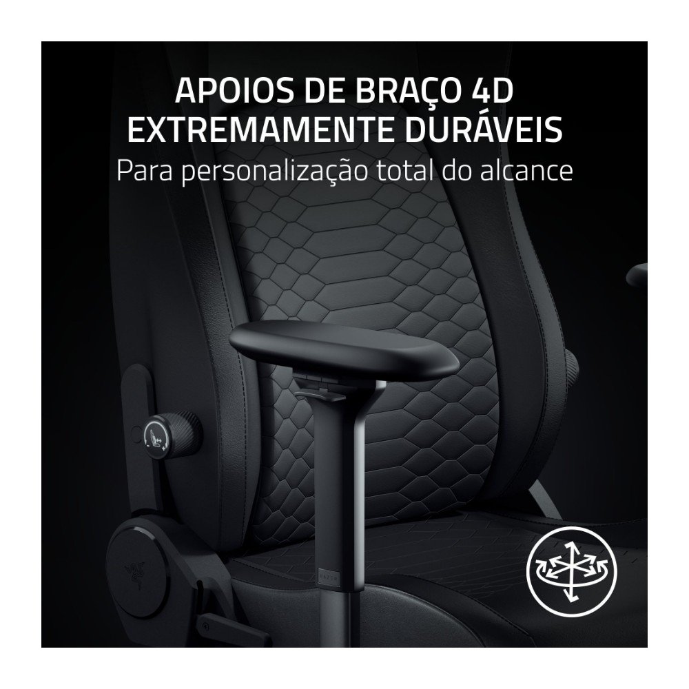 Cadeira Gamer Razer Iskur V2 NewGen, Ergonômica, Até 136Kg, Suporte Lombar Adaptável, Couro EPU CoolTouch, Espuma Dupla Densidade, Braços 4D, Preta - RZ38-04900800