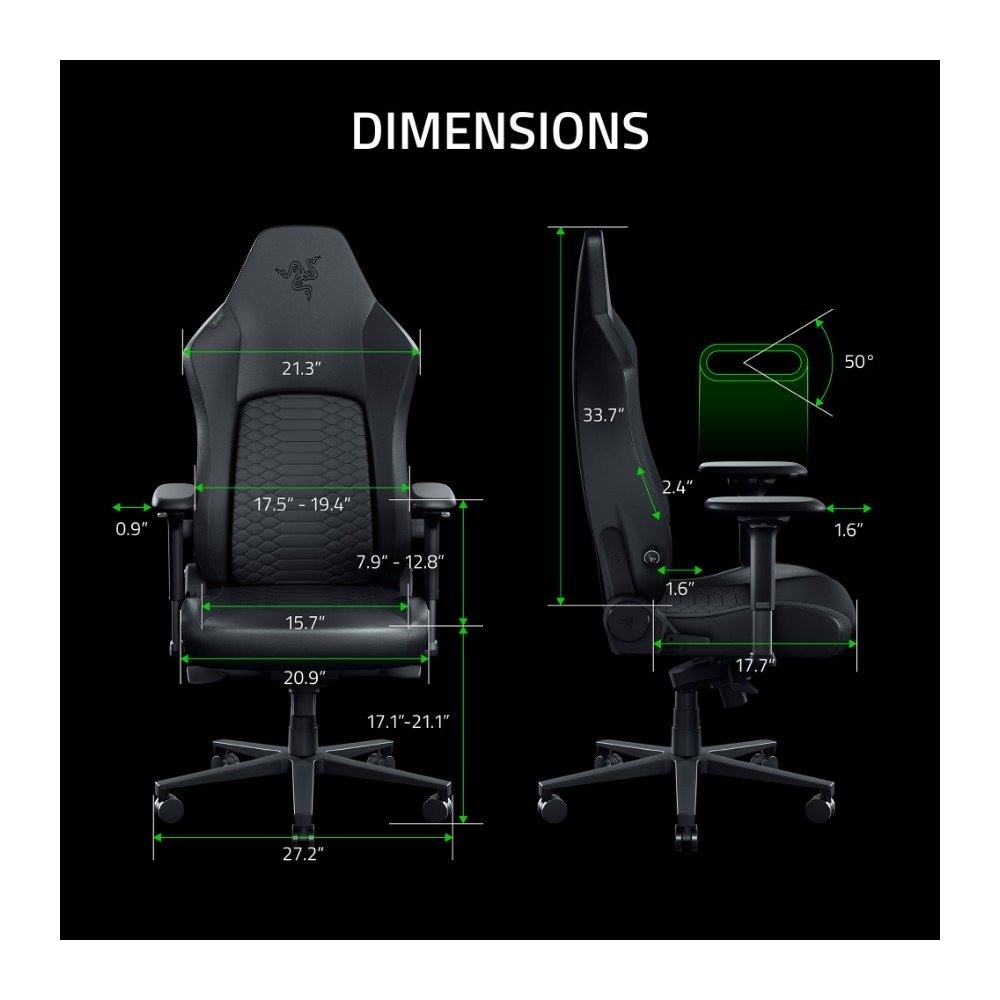 Cadeira Gamer Razer Iskur V2 NewGen, Ergonômica, Até 136Kg, Suporte Lombar Adaptável, Couro EPU CoolTouch, Espuma Dupla Densidade, Braços 4D, Preta - RZ38-04900800