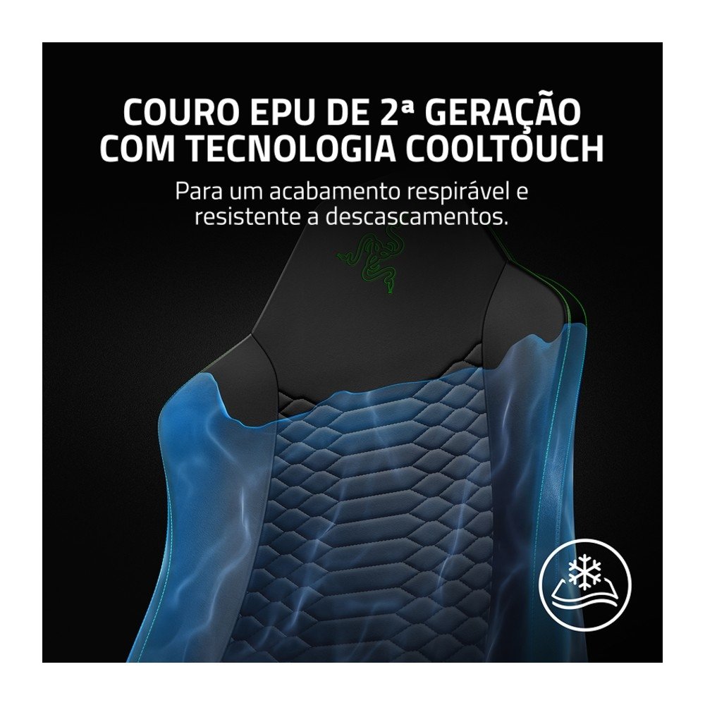 Imagem 2 de 5 do produto Cadeira Gamer Razer Iskur V2 X NewGen, Ergonômica, Até 136Kg, Apoio Lombar, Couro EPU CoolTouch, Reclinável 152º, Braços 2D, Preta e Verde - RZ38-05310700