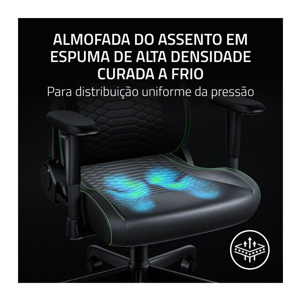 Imagem 4 de 5 do produto Cadeira Gamer Razer Iskur V2 X NewGen, Ergonômica, Até 136Kg, Apoio Lombar, Couro EPU CoolTouch, Reclinável 152º, Braços 2D, Preta e Verde - RZ38-05310700