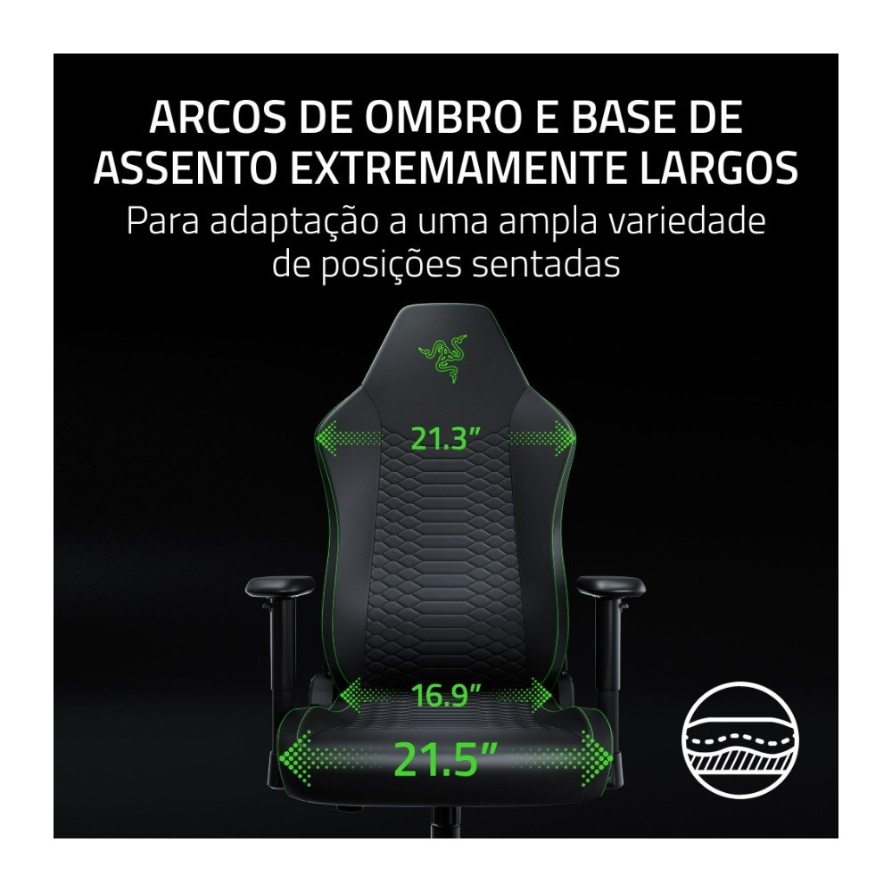 Imagem 5 de 5 do produto Cadeira Gamer Razer Iskur V2 X NewGen, Ergonômica, Até 136Kg, Apoio Lombar, Couro EPU CoolTouch, Reclinável 152º, Braços 2D, Preta e Verde - RZ38-05310700