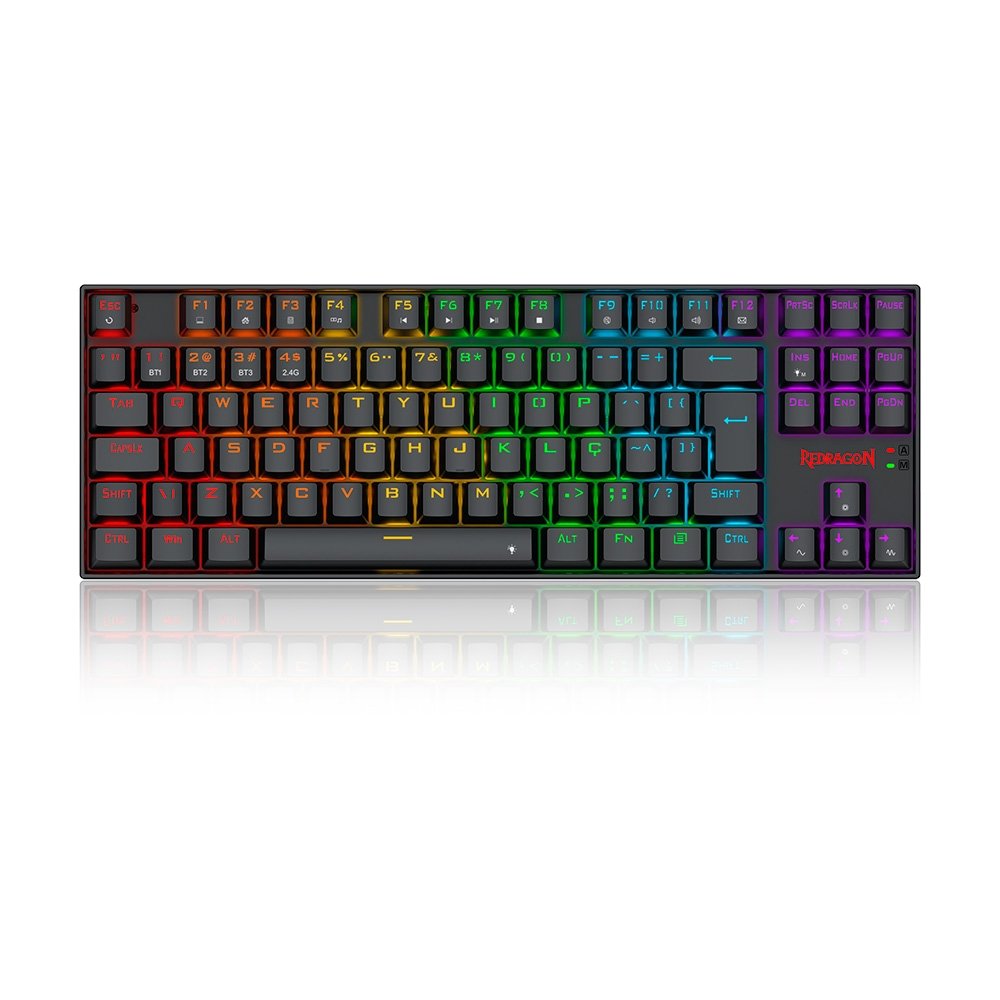 Teclado Mecânico Gamer Redragon Kumara Elite, Rainbow, Switch Brown, Tipo-C, ABNT2, Preto - K552-KRS (PT-BROWN)