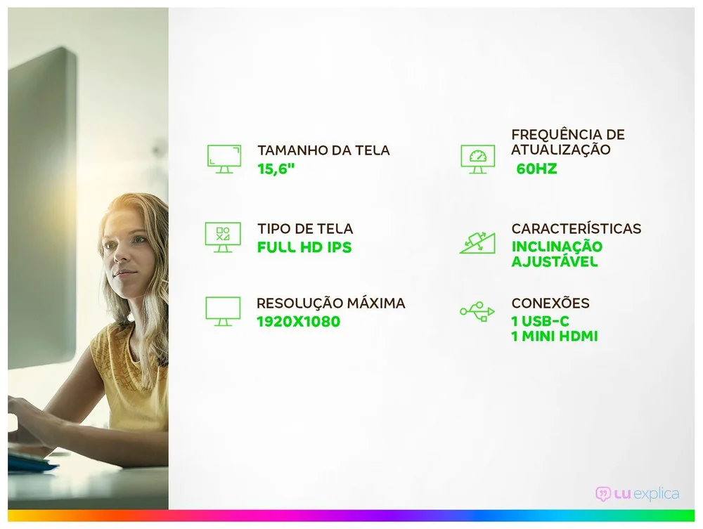 Monitor 60Hz Full HD WB Office 12322 Portátil 15,6 IPS Horizontal e Vertical WBMP01BK - view 2