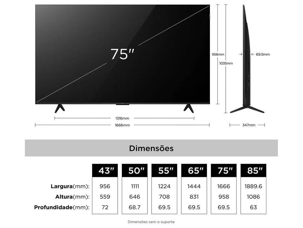 Imagem 5 de 8 do produto Smart TV 75" TCL 4K UHD QLED 75P7L Google TV 2026