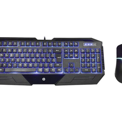 Kit Gamer HP GK1100,  com Mouse 1600DPI, Óptico Infravermelho, + Teclado LED Azul, ABNT, Anti-Ghosting, Preto