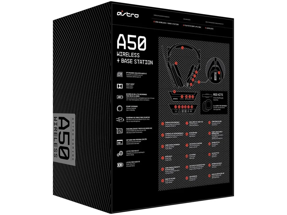 Headset Gamer Astro A50, Sem Fio+Base, PS4 e PC, Preto - view 14