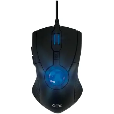 Mouse Gamer OEX MS301, Com Fio, LED Azul, 3200 DPI, Preto, Design Ergonômico