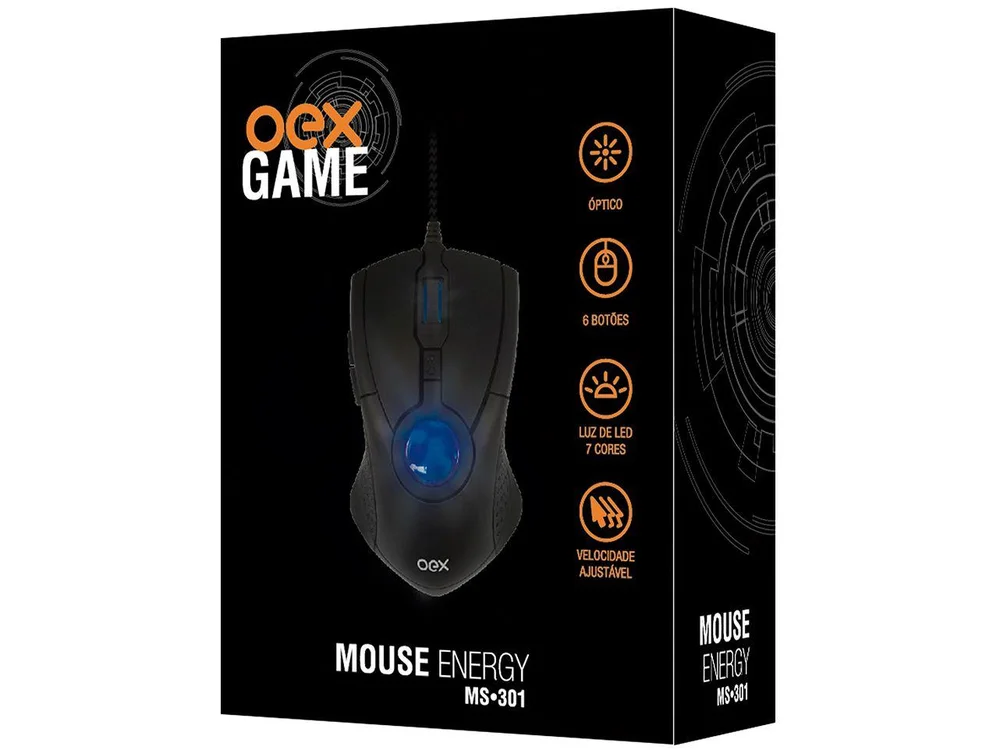 Imagem 3 de 3 do produto Mouse Gamer OEX MS301, Com Fio, LED Azul, 3200 DPI, Preto, Design Ergonômico