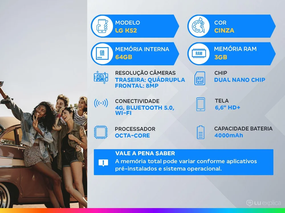Smartphone LG K52, Android 10, Tela 6.6, Octa-core 3GB RAM, 64GB, Câmera Quádrupla 13MP+5MP+2MP+2MP, Selfie De 8MP, Cinza - view 20