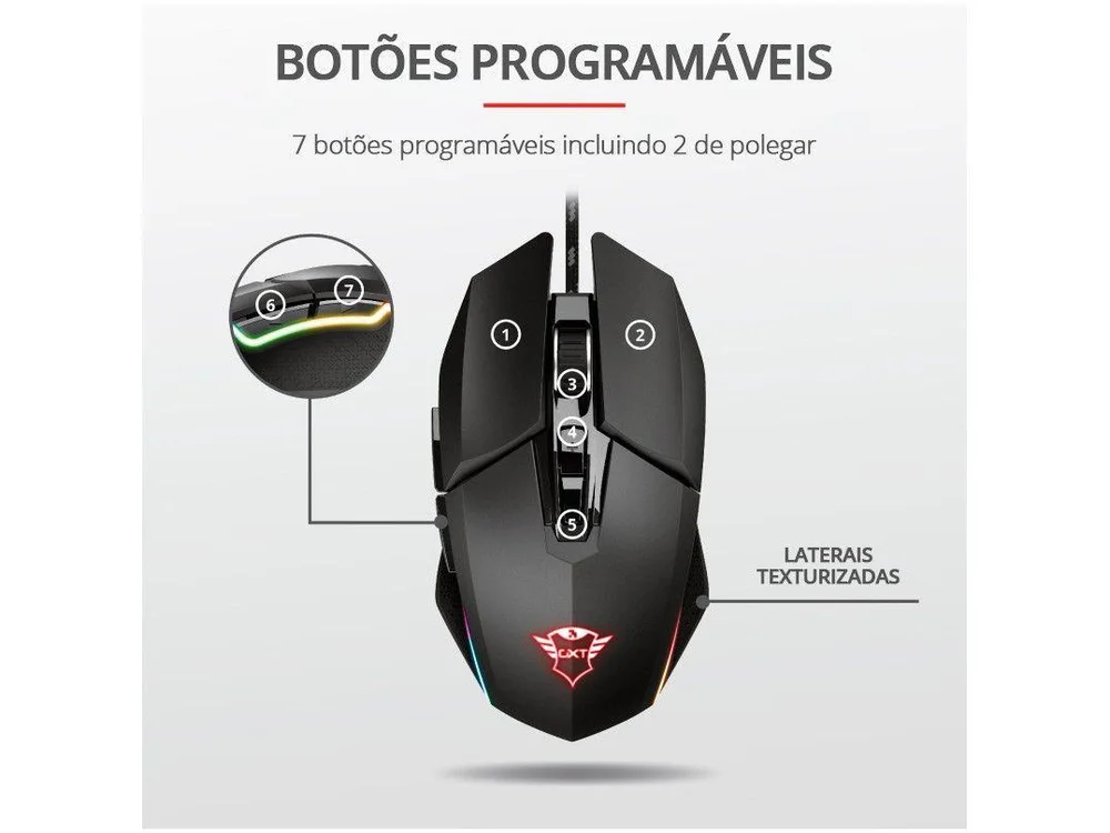 Mouse Gamer, Trust Idon GXT 950, RGB 6000 DPI, Com Fio. Mouse Gamer, Trust Idon GXT 950, RGB 6000 DPI, Com Fio.