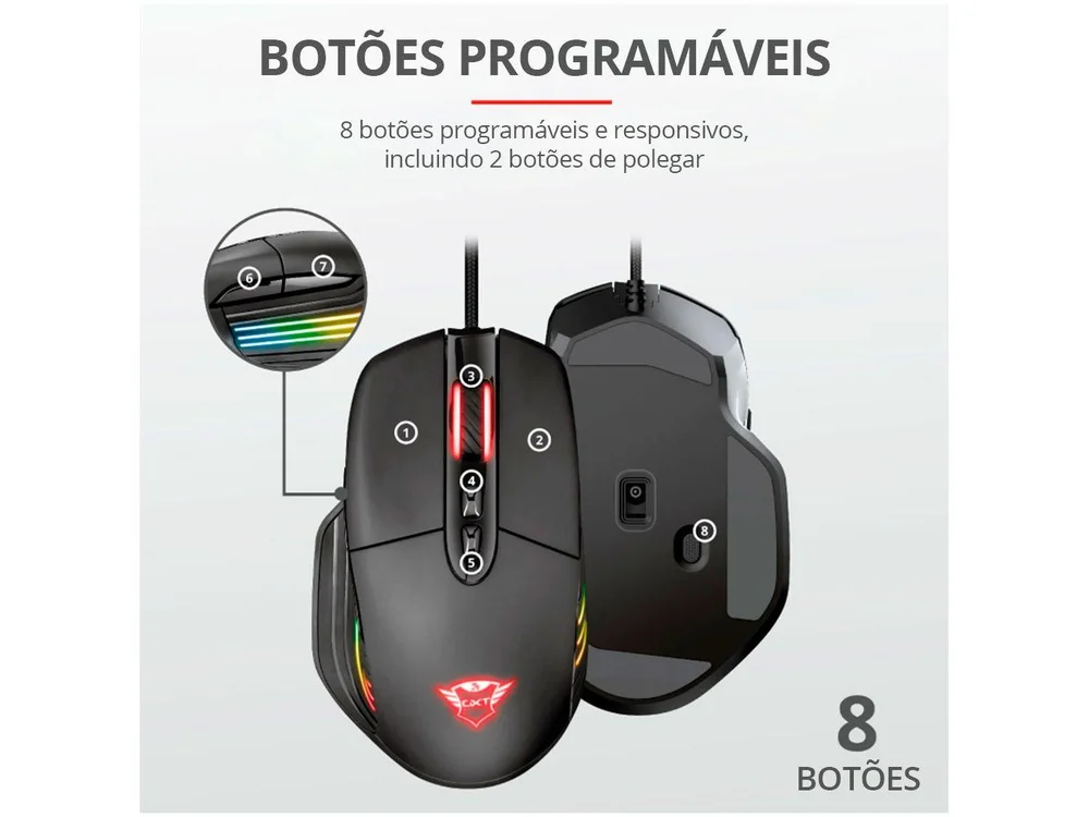 Imagem 10 de 13 do produto Mouse Gamer Trust Xidon GXT 940, RGB 10000 DPI, Com Fio