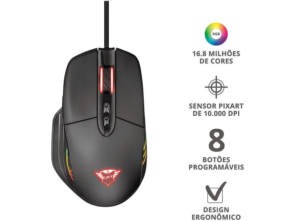Imagem 12 de 13 do produto Mouse Gamer Trust Xidon GXT 940, RGB 10000 DPI, Com Fio