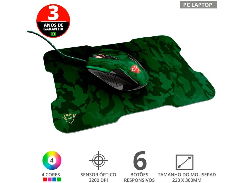 Imagem 12 de 13 do produto Kit Mouse Gamer 3200dpi LED e Mousepad, Gxt 781 Rixa - Trust
