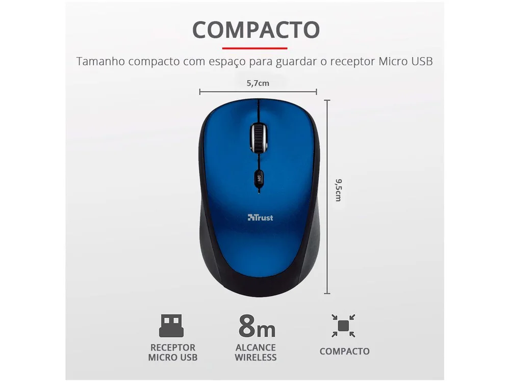 Mouse Trust Yvi T19663 1600 Dpi Azul Sem Fio. - view 8
