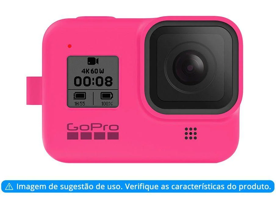 Capa Silicone Gopro Hero 8 + Cordão Ajustável - Sleeve + Lanyard Cor Rosa - view 3