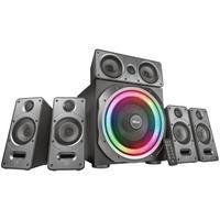 Adicione novas dimensões à sua experiência sonora. Com o Subwoofer Trust GXT 698 Torro RGB 5.1 você pode desfrutar de som surround potente e de alta q