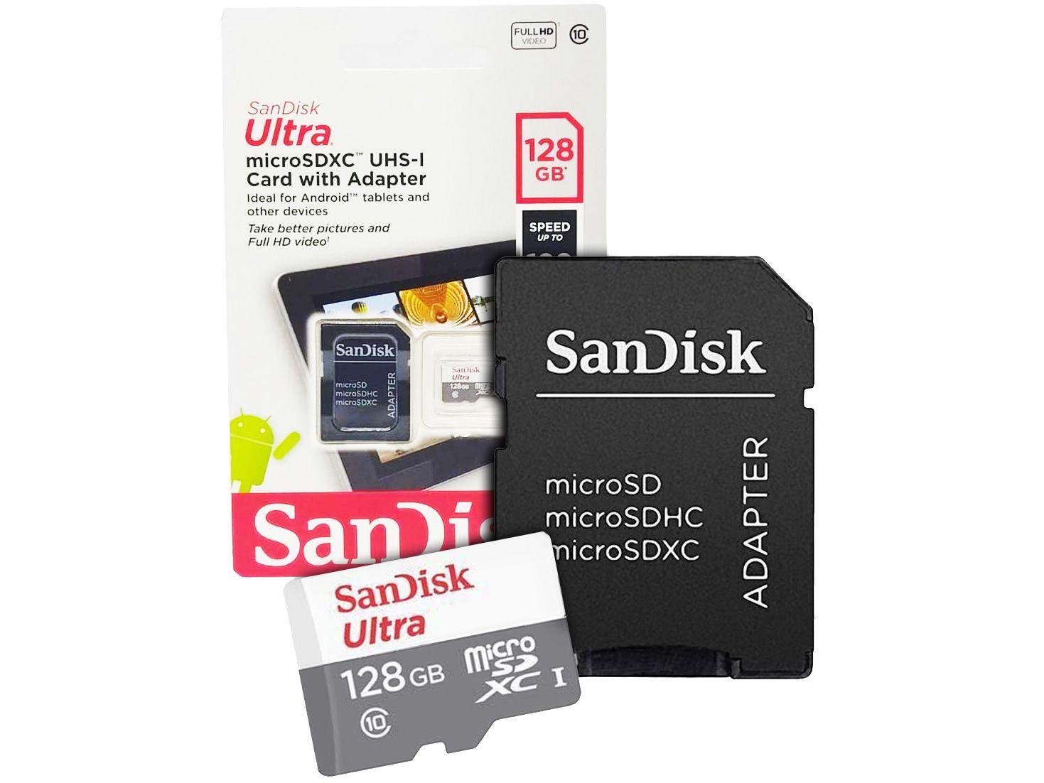 Cartão De Memória Sandisk Box Ultra Micro SD, 128GB, Classe 10 - SDSQUNS-128G-GN6TA