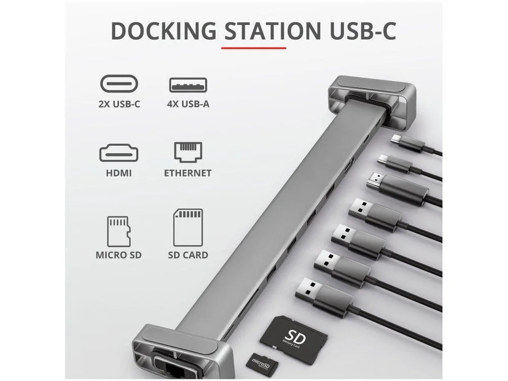 Imagem 9 de 18 do produto Adaptador USB Multiportas 10 em 1 HDMI - 10cm Trust Dalyx 23417