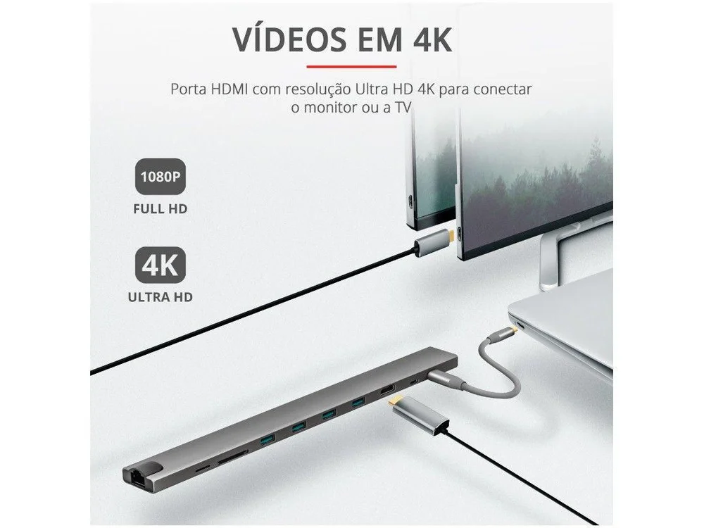 Imagem 7 de 18 do produto Adaptador USB Multiportas 10 em 1 HDMI - 10cm Trust Dalyx 23417