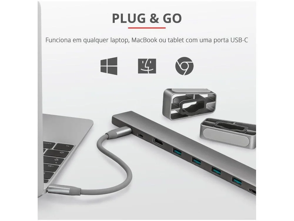 Imagem 5 de 18 do produto Adaptador USB Multiportas 10 em 1 HDMI - 10cm Trust Dalyx 23417