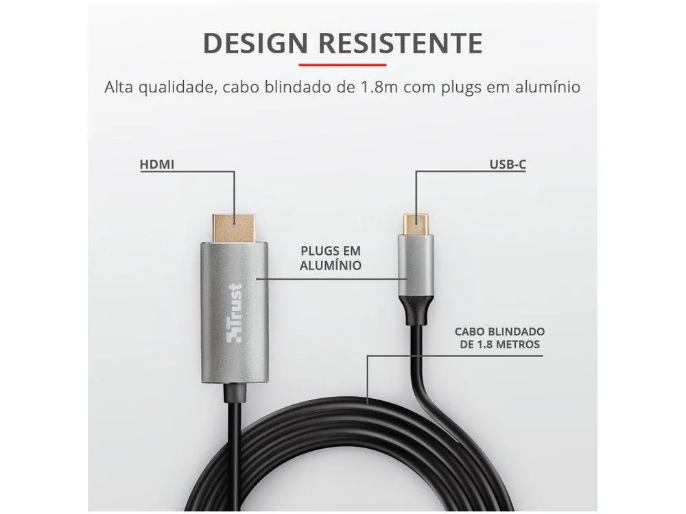 Imagem 9 de 12 do produto Cabo Adaptador Trust Calyx Usb-c Para Hdmi 4k 1.8m