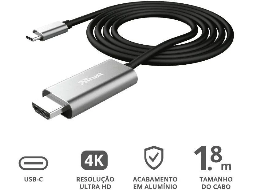 Imagem 10 de 12 do produto Cabo Adaptador Trust Calyx Usb-c Para Hdmi 4k 1.8m