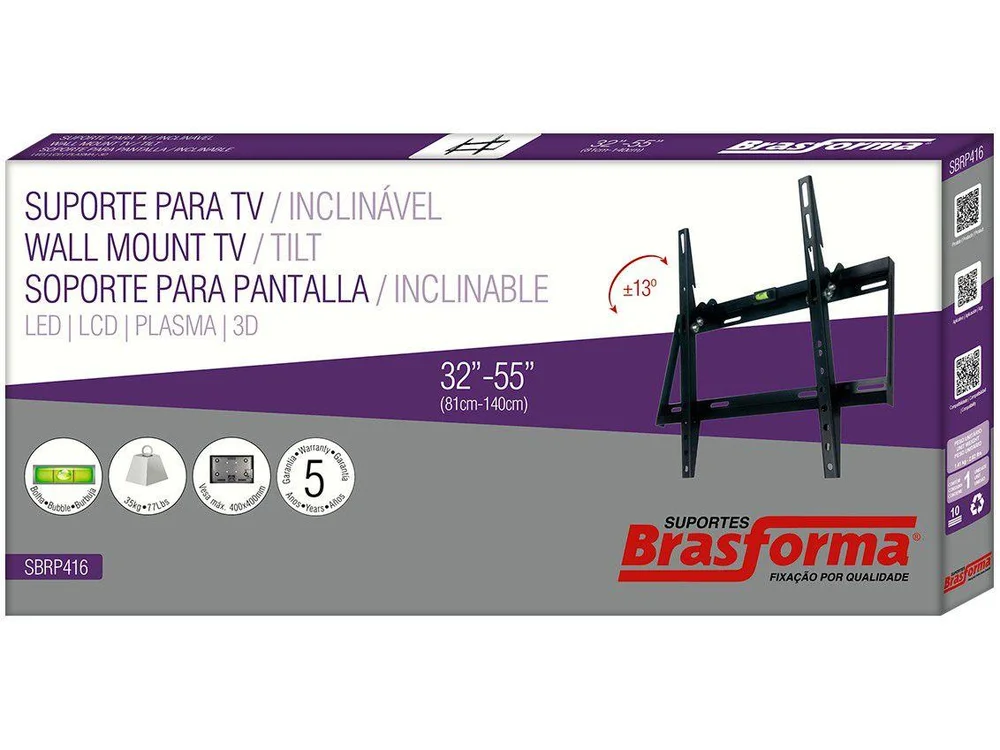 Imagem 2 de 2 do produto Suporte para TV MXT Fixo, até 65pol, Inclinação, Preto - Ar-325mta
