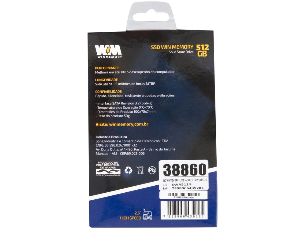 SSD 512GB WinMemory SATA KaBuM