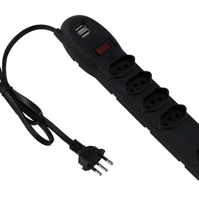Protetor E Filtro De Linha 5 Tomadas Slim Preto C  Disjuntor
