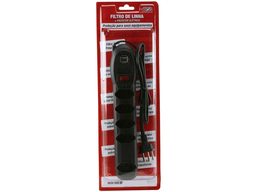 Imagem 2 de 2 do produto Protetor E Filtro De Linha 5 Tomadas Slim Preto C  Disjuntor