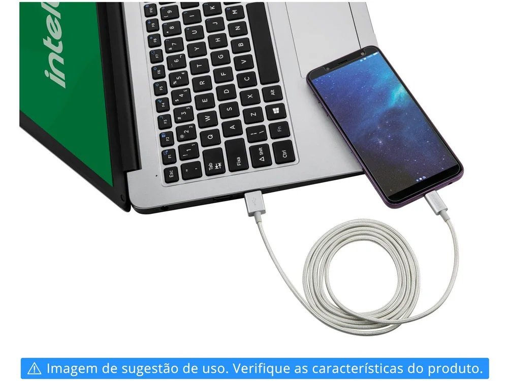 Imagem 5 de 5 do produto Cabo USB X Micro USB Intelbras, Nylon, 1.5m - Euab15nb