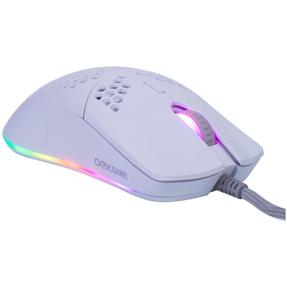 Mouse Gamer, Dyon, Ms322 Ultra Leve, Rgb 7 Botões Branco - Oex.