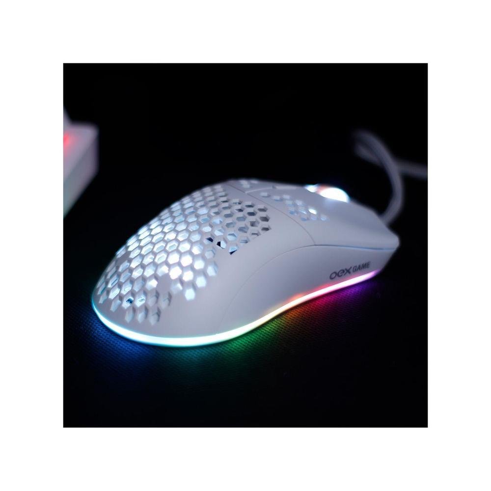 Mouse Gamer, Dyon, Ms322 Ultra Leve, Rgb 7 Botões Branco - Oex.