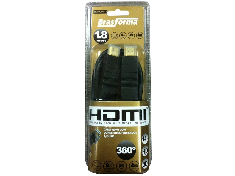 Imagem 2 de 2 do produto Cabo HDMI 360graus, 1.4v, 1.8m, Única