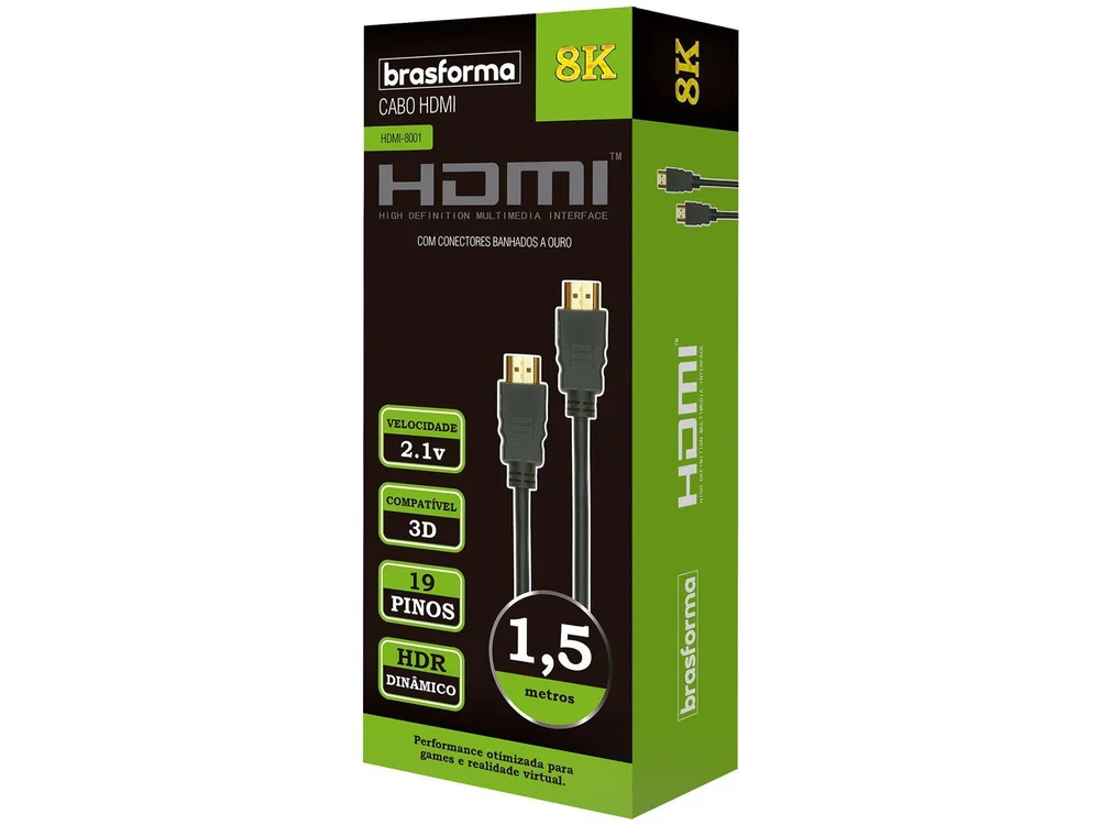 Imagem 2 de 2 do produto Cabo HDMI 8k 1.5m- Brasforma HDMI-8001 Unica U