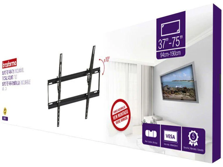 Imagem 2 de 3 do produto Suporte para TV, 37pol Até 70pol, Inclinável, Preto