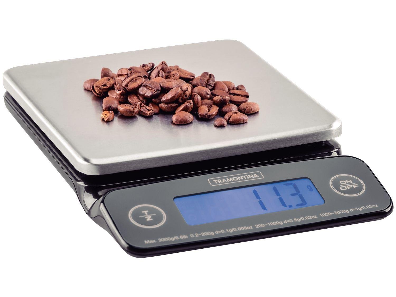 Balança Digital Tramontina De Alta Precisão Capacidade : 3 kg Para Cozinha Adatto Com Base Em Aço Inox, Preto