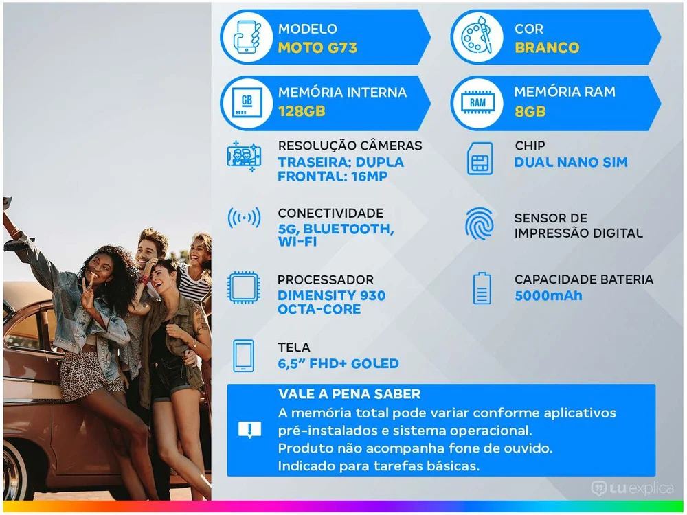 Smartphone Motorola Moto G73 5g, 128GB, 8GB RAM, Câmera 50mp, Selfie 16mp E Tela 6.5 Polegadas, Branco - view 17